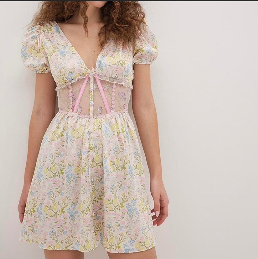 New!For Love & Lemon Glitter Garden Cap Sleeve Dress